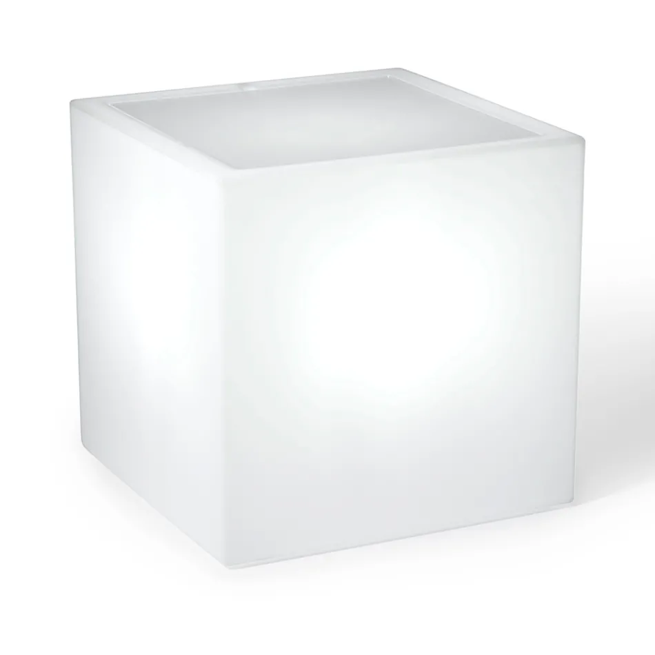 Derti - Mesa de jardín iluminada en polietileno perlado, fabricada en Italia. Viadurini