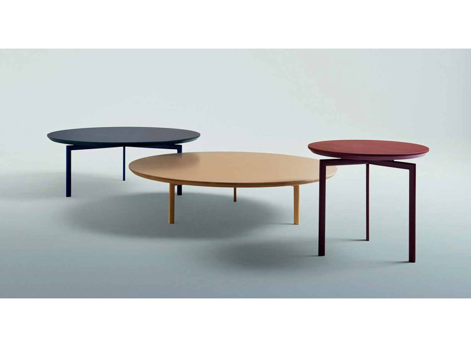 Mesa de centro de 3 patas en acero y tapa de madera coloreada - Pretty Viadurini