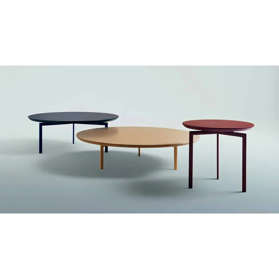 Mesa de centro de 3 patas en acero y tapa de madera coloreada - Pretty Viadurini