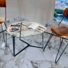 Mesa de centro artesanal en vidrio y acero Made in Italy - Alicante Viadurini
