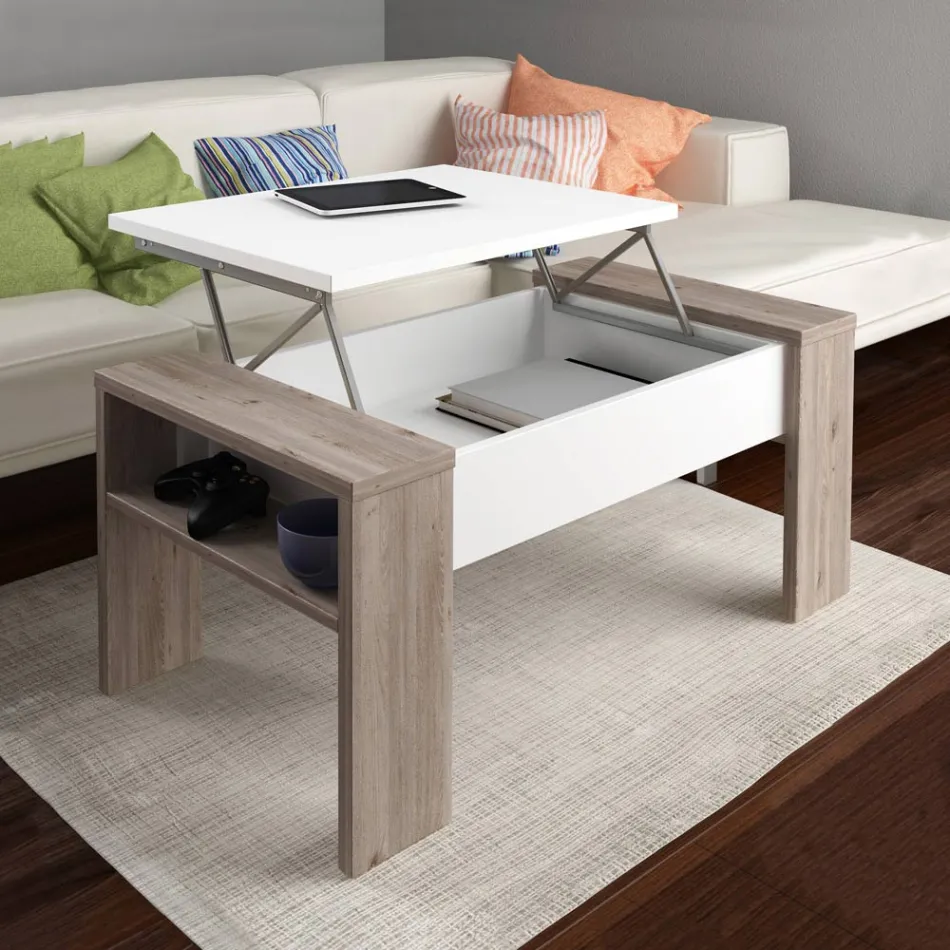 Mesa de Centro con Contenedor de Madera Ecológica - Cripto Viadurini