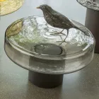 Mesa de centro con tapa de cristal y base de metal Made in Italy - Batulla Viadurini