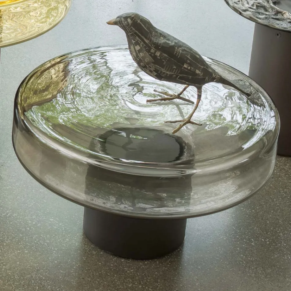 Mesa de centro con tapa de cristal y base de metal Made in Italy - Batulla Viadurini