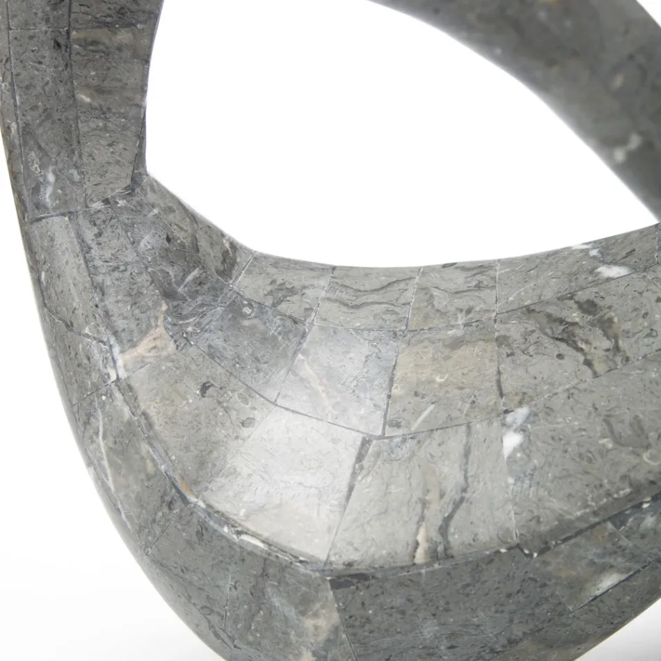 Mesa de centro con tapa de cristal y base de piedra fósil - California Viadurini