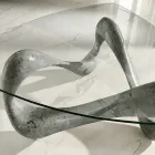 Mesa de centro con tapa de cristal y base de piedra fósil - California Viadurini