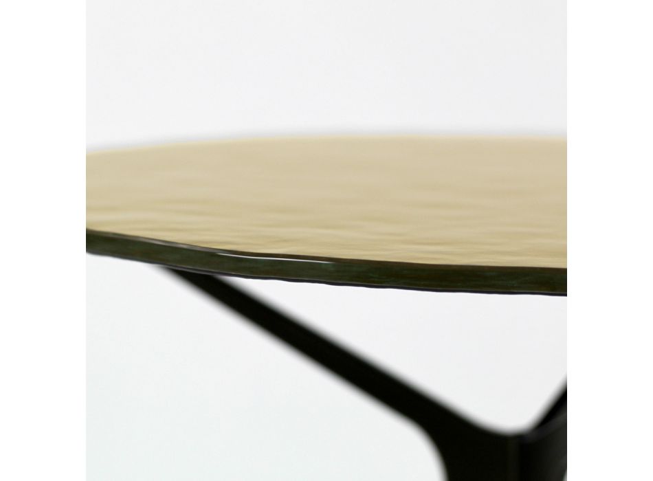 Mesa de centro con tapa redonda de cristal y 3 patas Made in Italy - Siste Viadurini