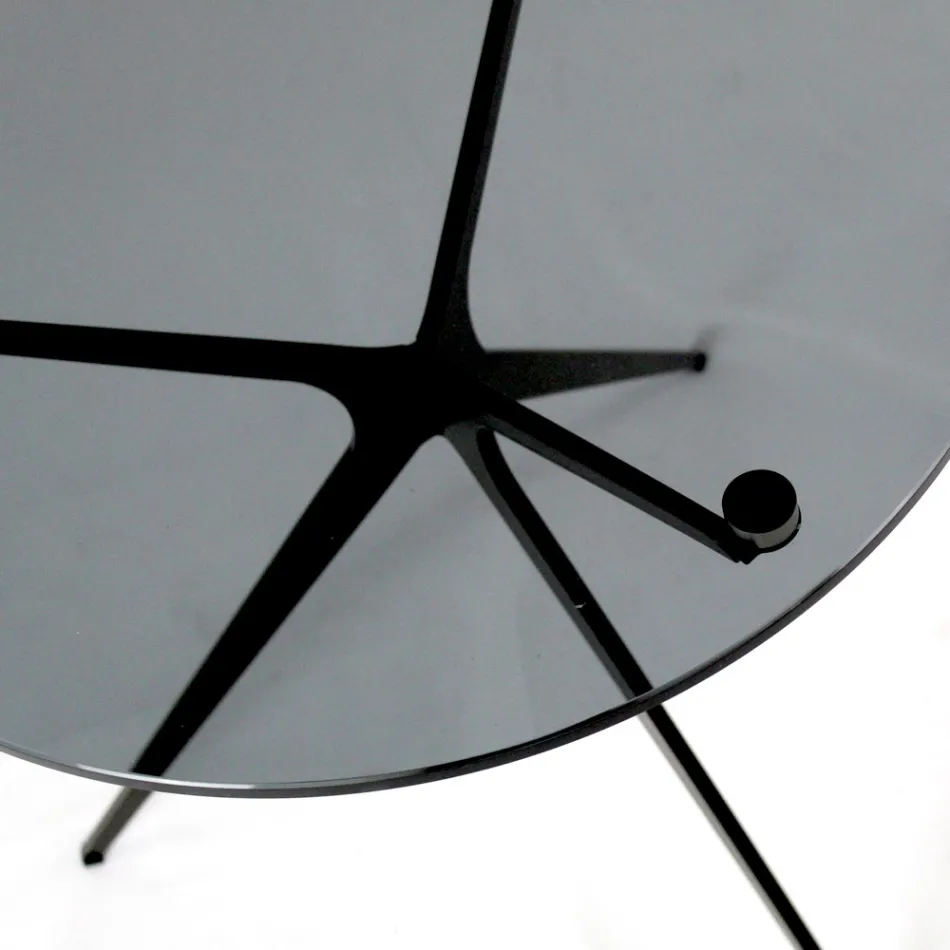 Mesa de centro con tapa redonda de cristal y 3 patas Made in Italy - Siste Viadurini