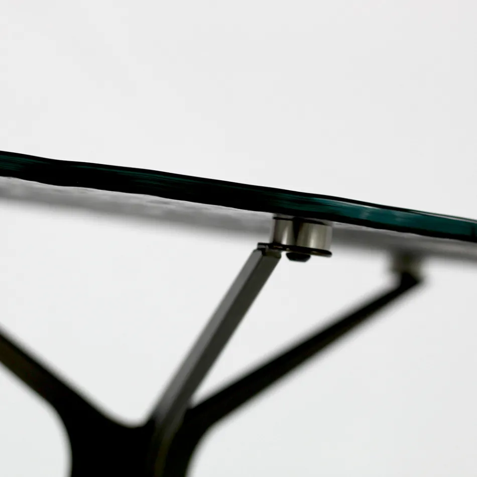 Mesa de centro con tapa redonda de cristal y 3 patas Made in Italy - Siste Viadurini