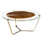 Mesa de centro con tapa redonda de vidrio y madera Made in Italy - Baviera Viadurini