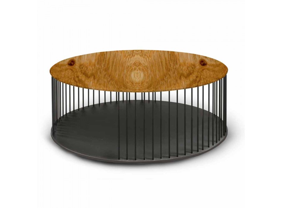 Mesa de centro con tapa redonda de madera Made in Italy - Montebianco Viadurini
