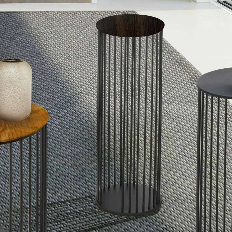 Mesa de centro con tapa redonda de madera Made in Italy - Montebianco Viadurini