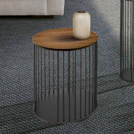 Mesa de centro con tapa redonda de madera Made in Italy - Montebianco Viadurini