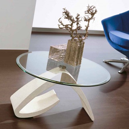 Mesa de centro con tapa redonda de vidrio Made in Italy, preciosa - Brachetto Viadurini