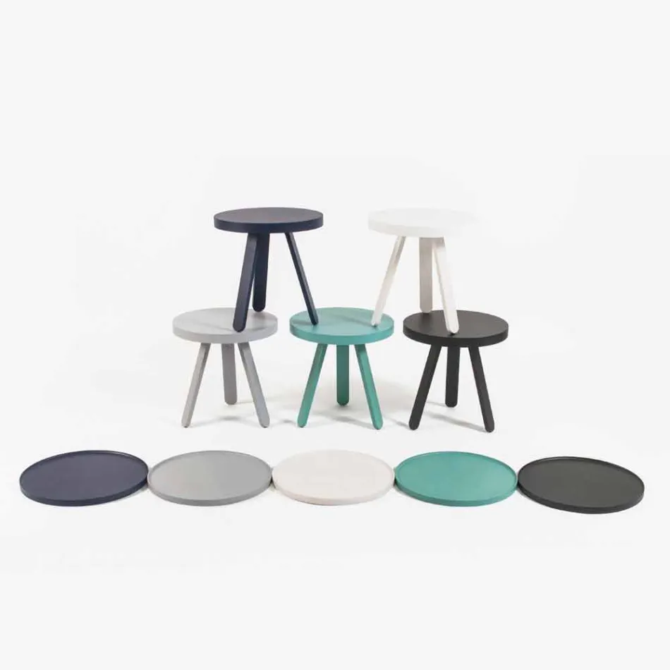 Mesa de centro de diseño con tapa redonda y patas de madera maciza - Salerno Viadurini