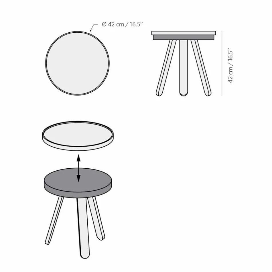 Mesa de centro de diseño con tapa redonda y patas de madera maciza - Salerno Viadurini