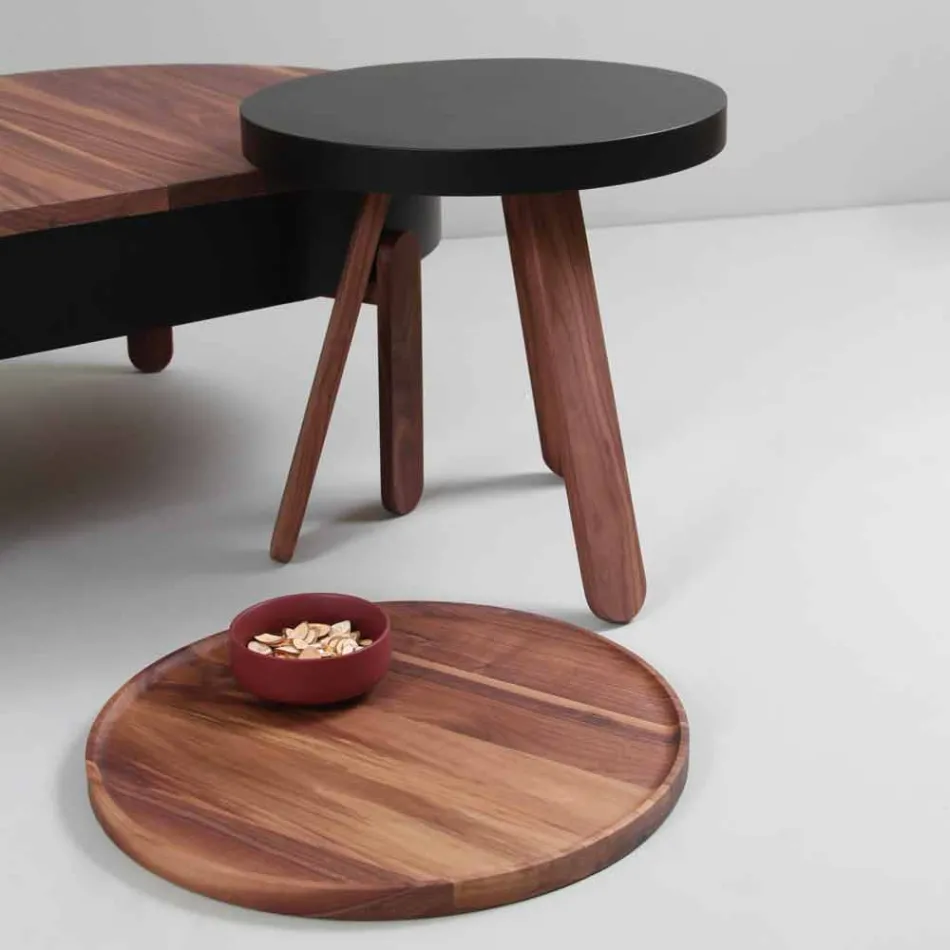 Mesa de centro de diseño con tapa redonda y patas de madera maciza - Salerno Viadurini
