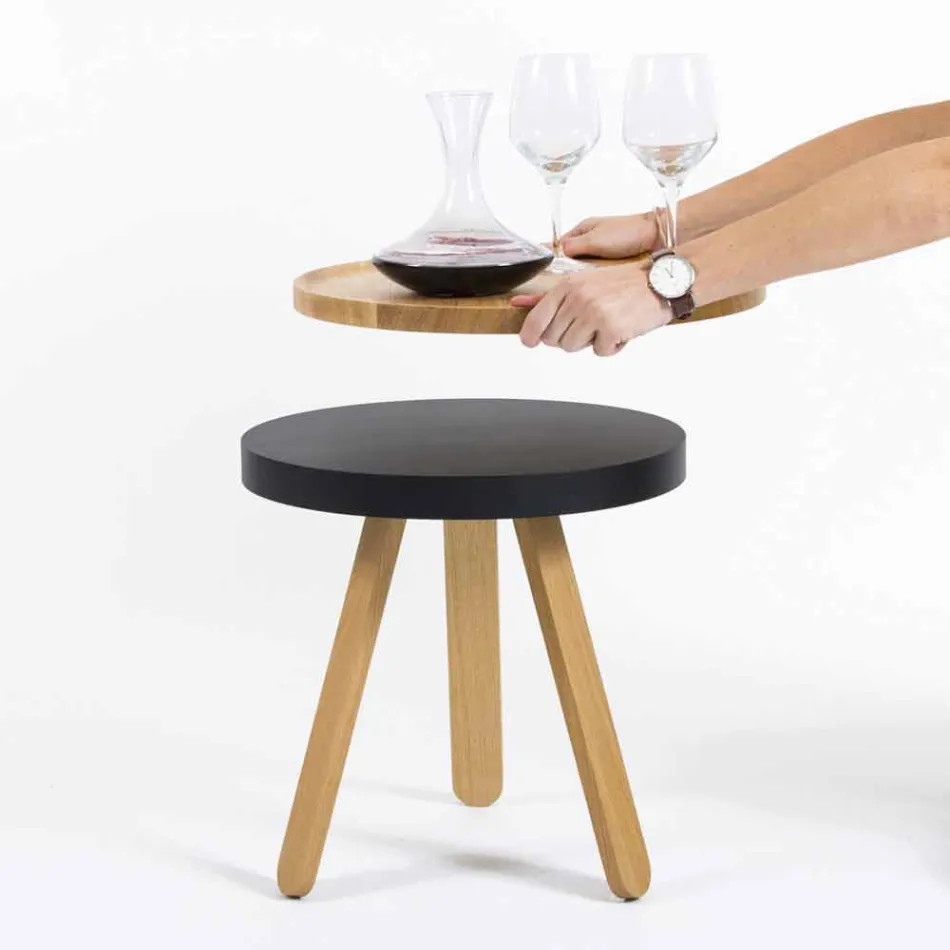 Mesa de centro de diseño con tapa redonda y patas de madera maciza - Salerno Viadurini