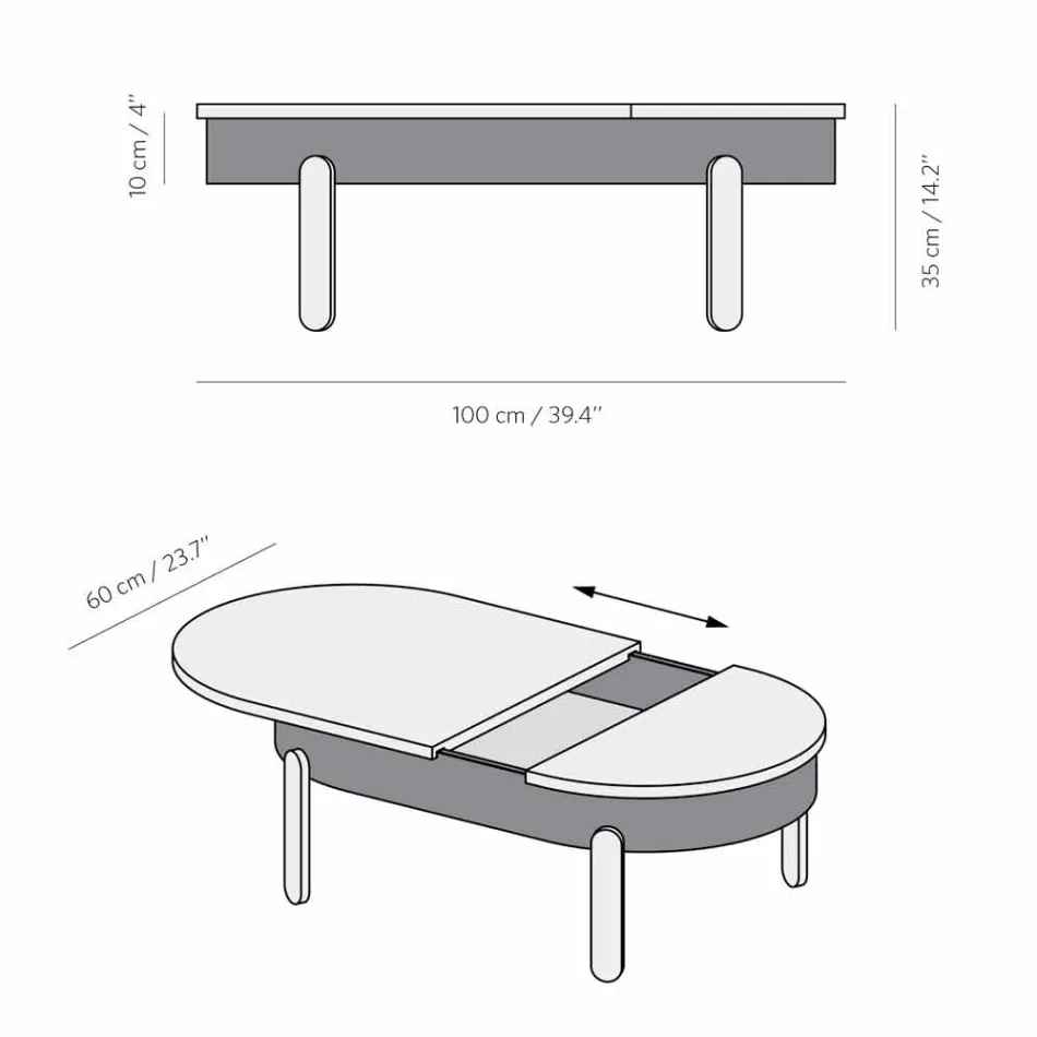 Mesa de centro de diseño en madera maciza y metal lacado - Salerno Viadurini