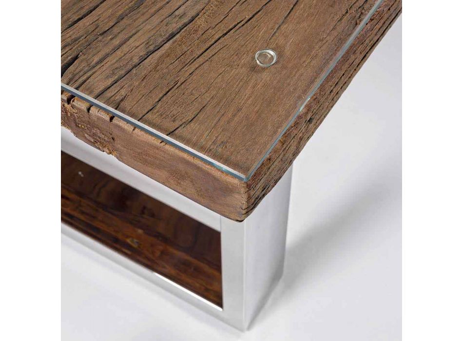 Mesa de centro de diseño en madera, vidrio y acero Homemotion - Frederic Viadurini