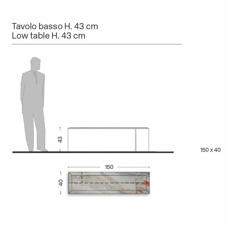 Mesa de centro de diseño en mármol con base de vidrio Made in Italy - Molino Viadurini