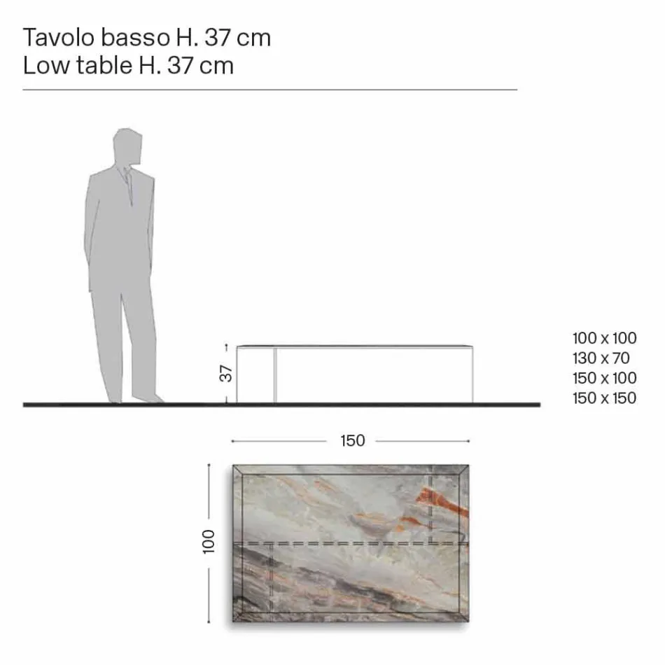 Mesa de centro de diseño en mármol con base de vidrio Made in Italy - Molino Viadurini