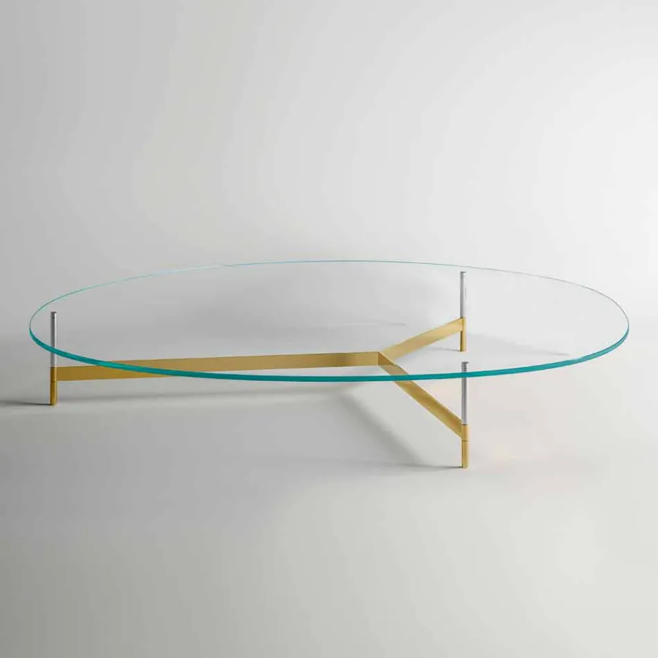 Mesa de centro de diseño en vidrio con base de metal Made in Italy - Cinci Viadurini
