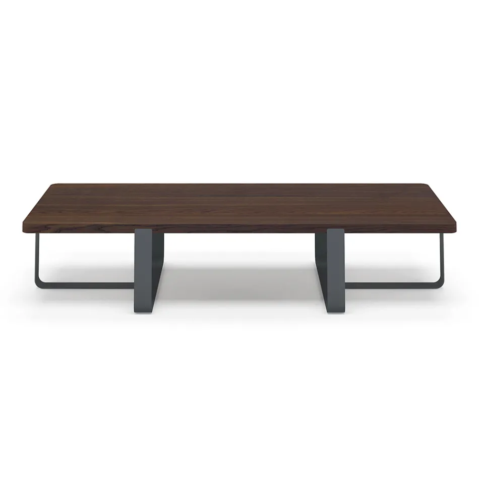 Mesa de centro de lujo en metal coloreado y tapa de madera - Anacleto Viadurini