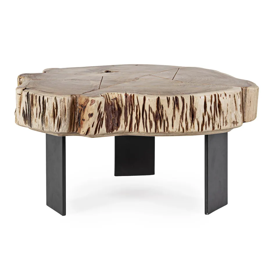 Mesa baja Homemotion de acero y madera de acacia natural - Camala Viadurini