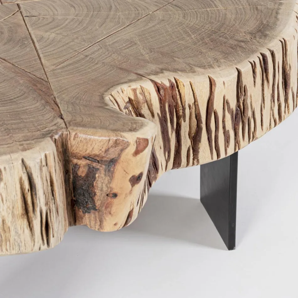 Mesa baja Homemotion de acero y madera de acacia natural - Camala Viadurini