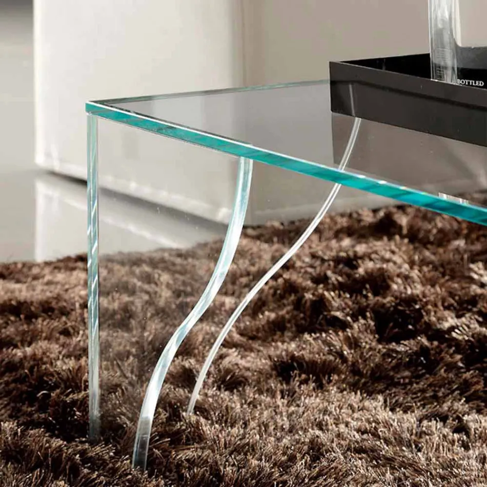 Mesa de centro en cristal transparente extraclaro Made in Italy - Litio Viadurini