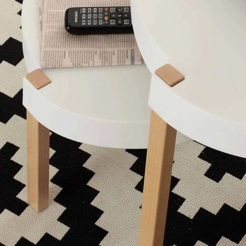 Mesa de centro en madera de haya con tapa en polipropileno Pineto blanco Viadurini