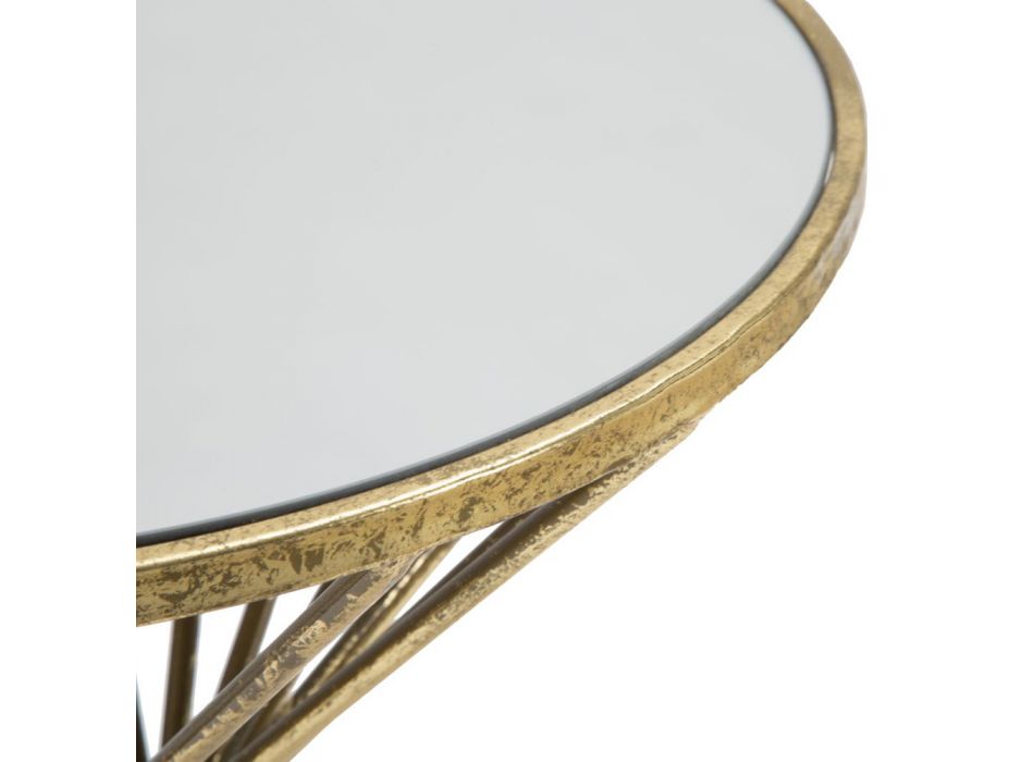 Mesa de centro de hierro dorado con tablero de espejo - Albaricoque Viadurini
