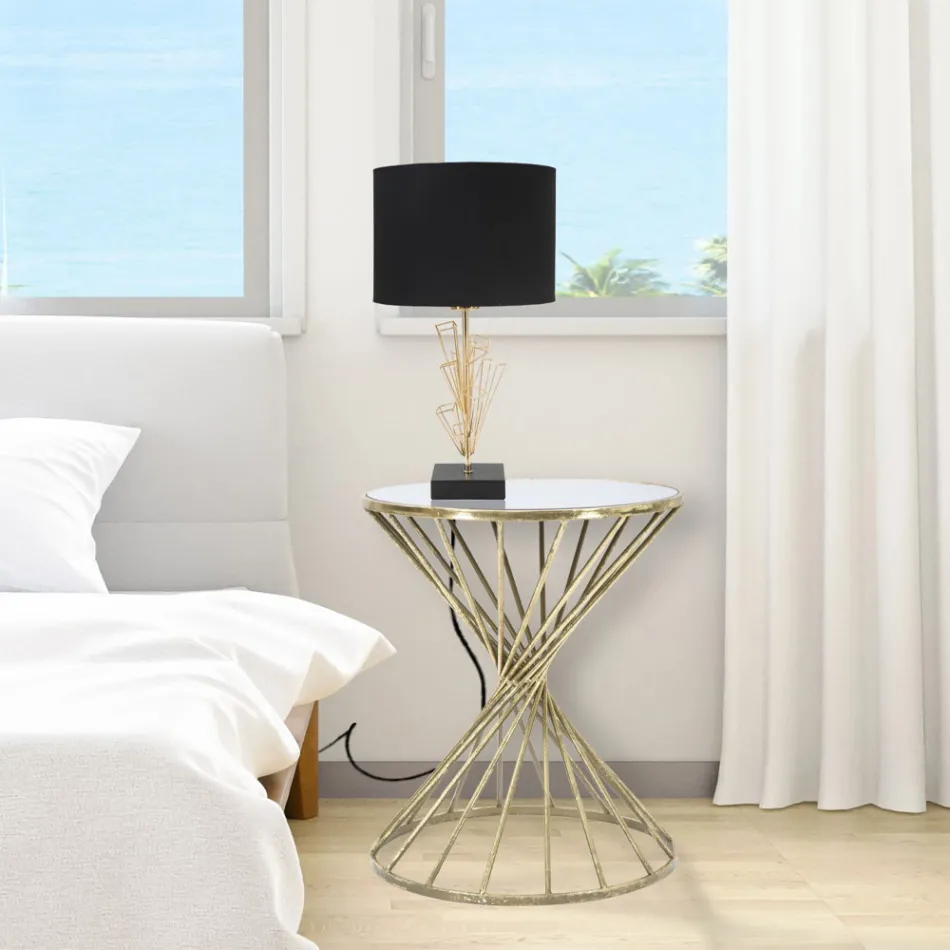 Mesa de centro de hierro dorado con tablero de espejo - Albaricoque Viadurini