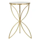 Mesa de centro de hierro dorado con tablero de espejo redondo - Umari Viadurini