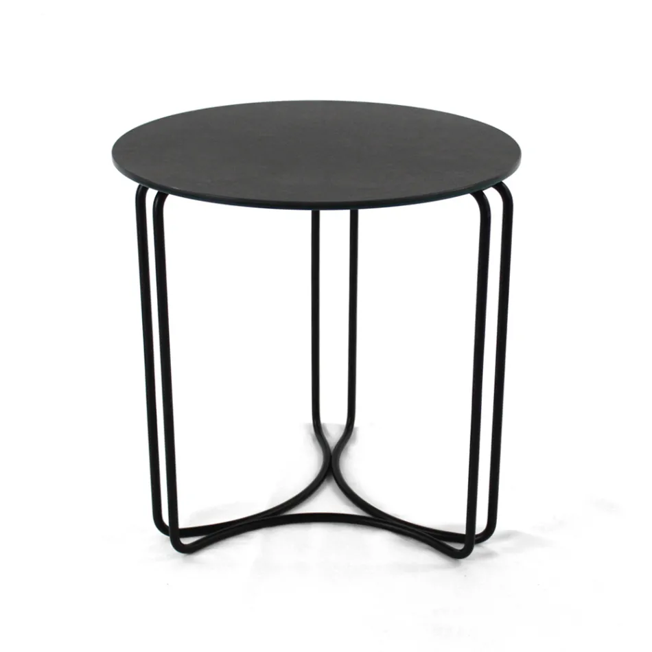 Mesa de centro de gres redonda y base de 3 medias lunas Made in Italy - Arepa Viadurini