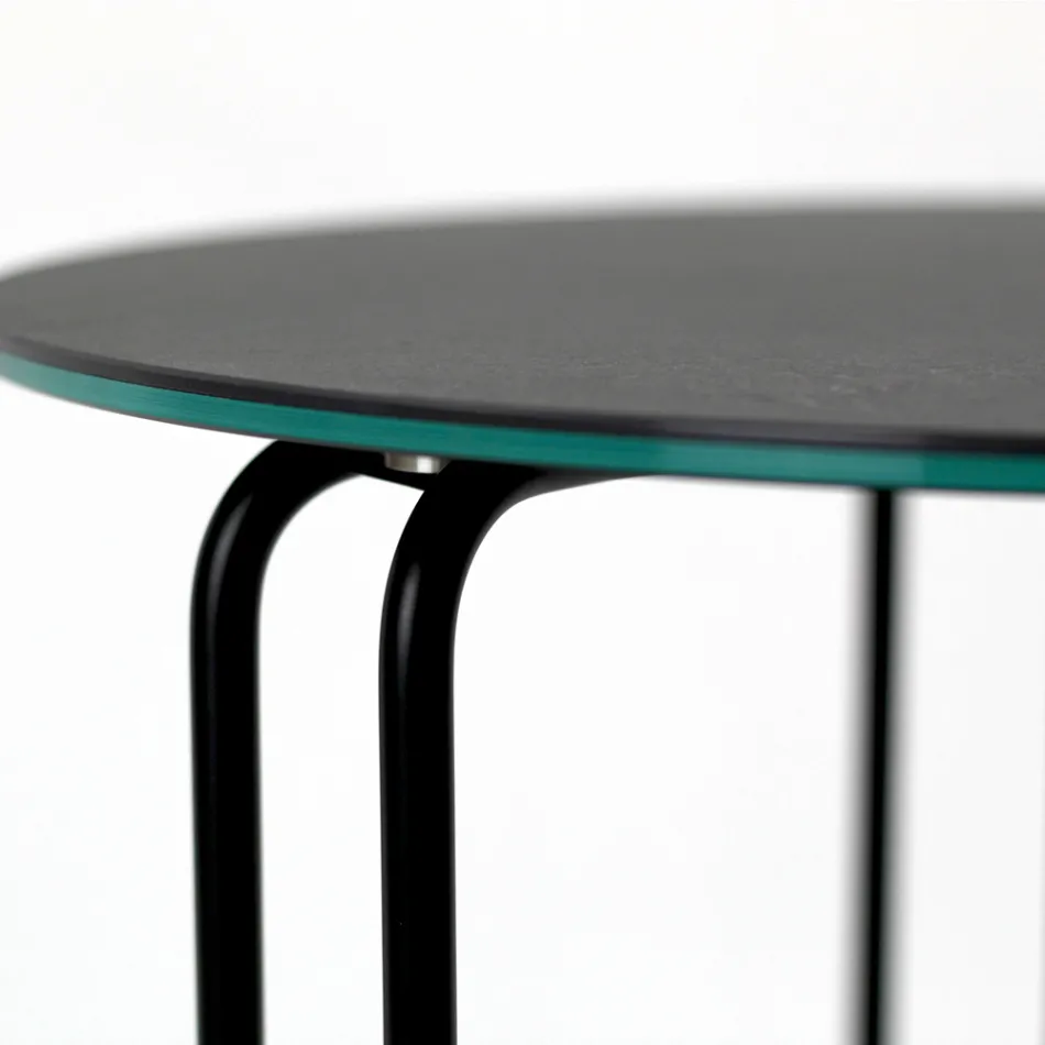 Mesa de centro de gres redonda y base de 3 medias lunas Made in Italy - Arepa Viadurini