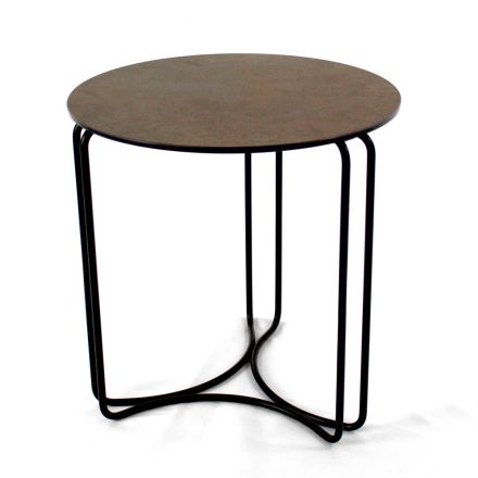 Mesa de centro de gres redonda y base de 3 medias lunas Made in Italy - Arepa Viadurini