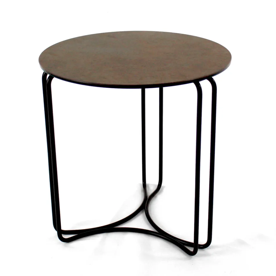 Mesa de centro de gres redonda y base de 3 medias lunas Made in Italy - Arepa Viadurini