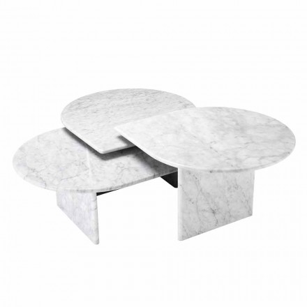 Mesa de centro en mármol blanco de Carrara formato de 3 piezas - Marsala Viadurini