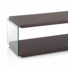 Mesa de centro en nogal Mdf y cristal transparente en 2 tamaños - Mindie Viadurini