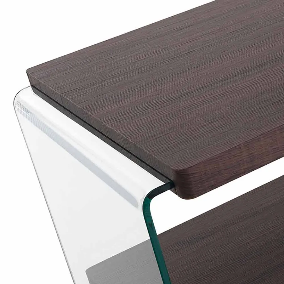 Mesa de centro en nogal Mdf y cristal transparente en 2 tamaños - Mindie Viadurini