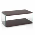Mesa de centro en nogal Mdf y cristal transparente en 2 tamaños - Mindie Viadurini