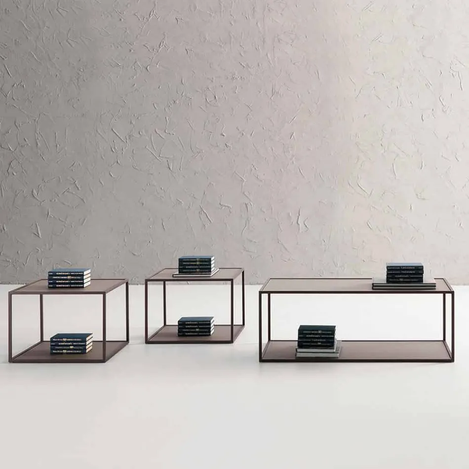 Mesa de centro de metal con tapas de cristal Made in Italy - Fermio Viadurini