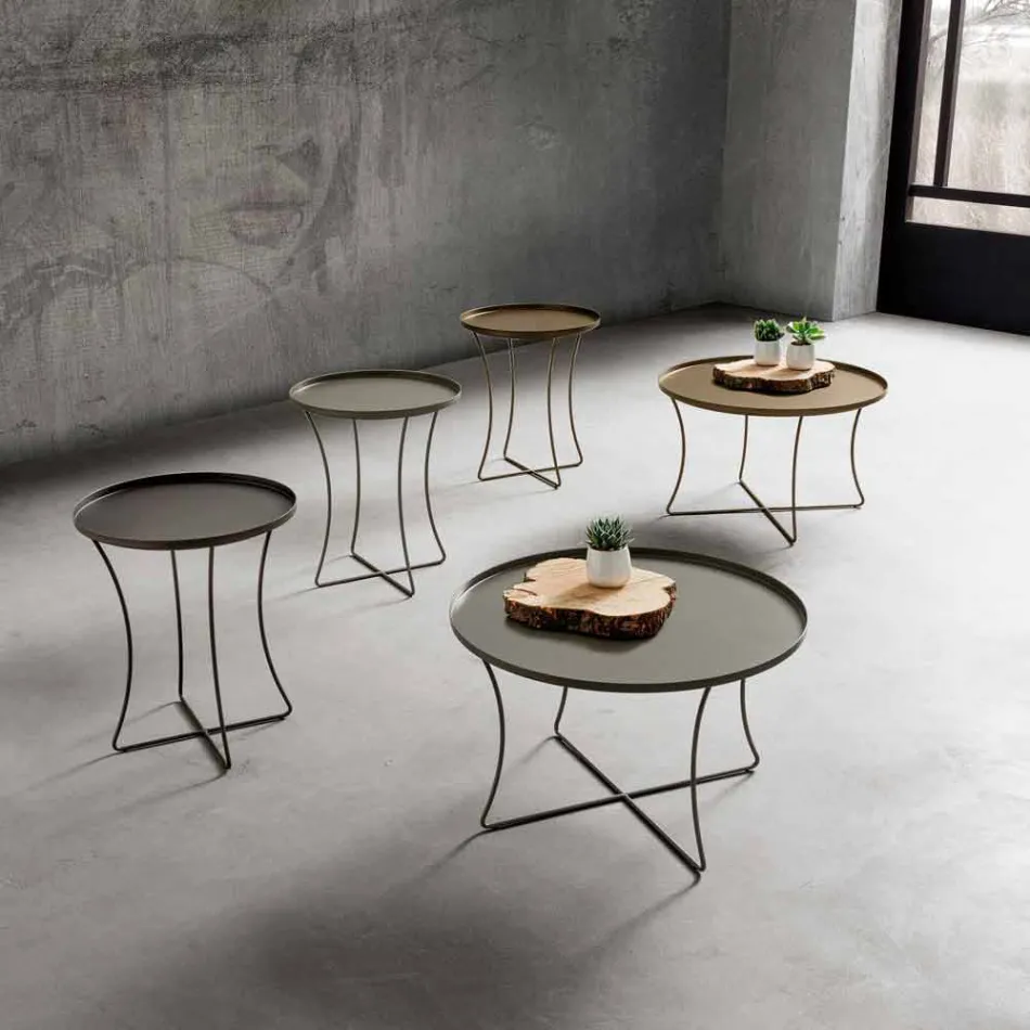 Mesa de centro de metal con bandeja contenedor Made in Italy - Numbo Viadurini