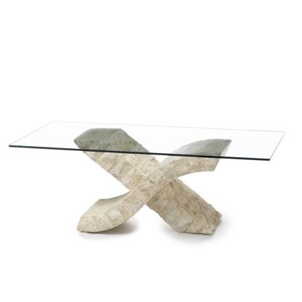 Mesa de centro de piedra fósil con tapa de cristal templado - Isabel Viadurini
