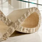Mesa de centro de piedra fósil con tapa de cristal transparente - Kansas Viadurini