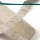 Mesa de centro de piedra fósil con tapa de cristal transparente - Kansas Viadurini