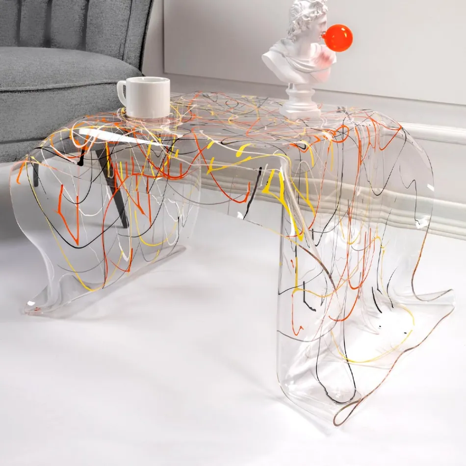 Mesa de centro de plexiglás revestida a mano Made in Italy - Pippo Viadurini