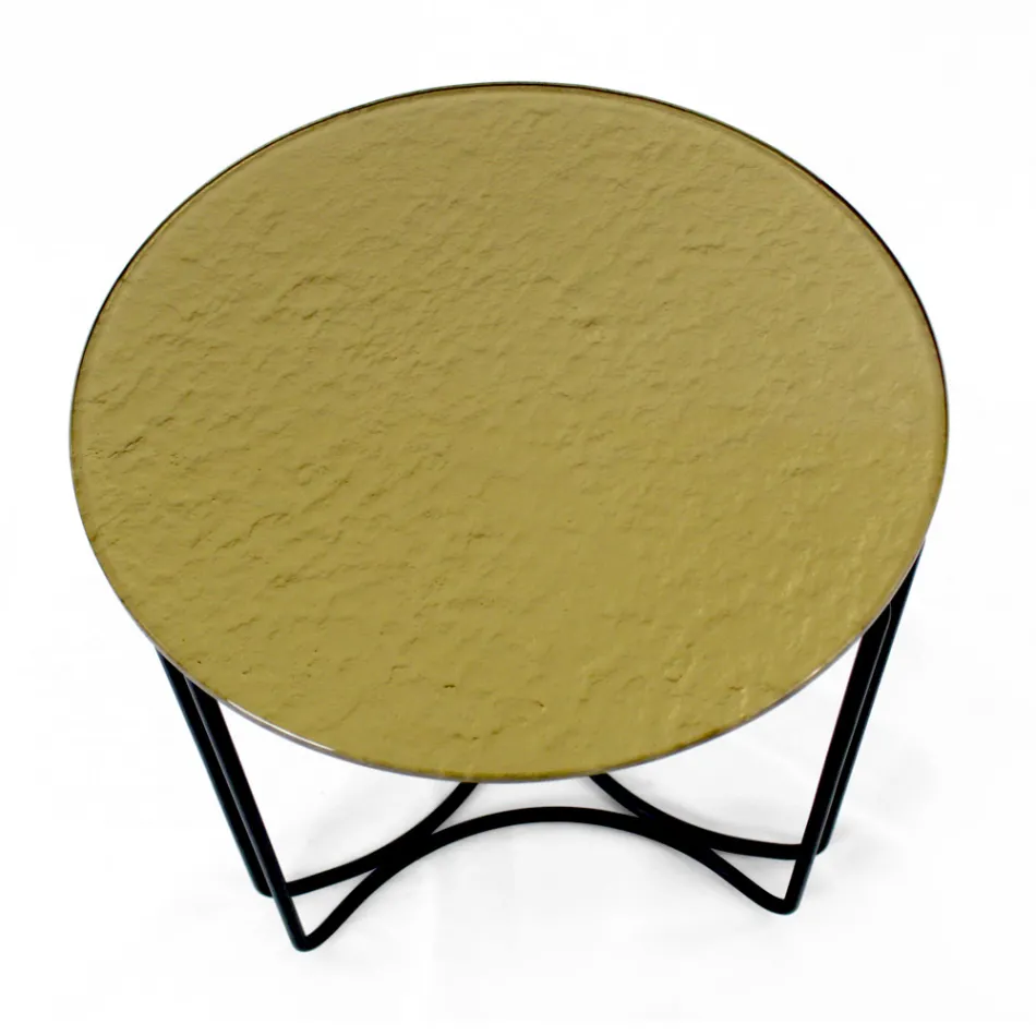 Mesa de centro de vidrio y base con 3 medias lunas Made in Italy - Arepa Viadurini