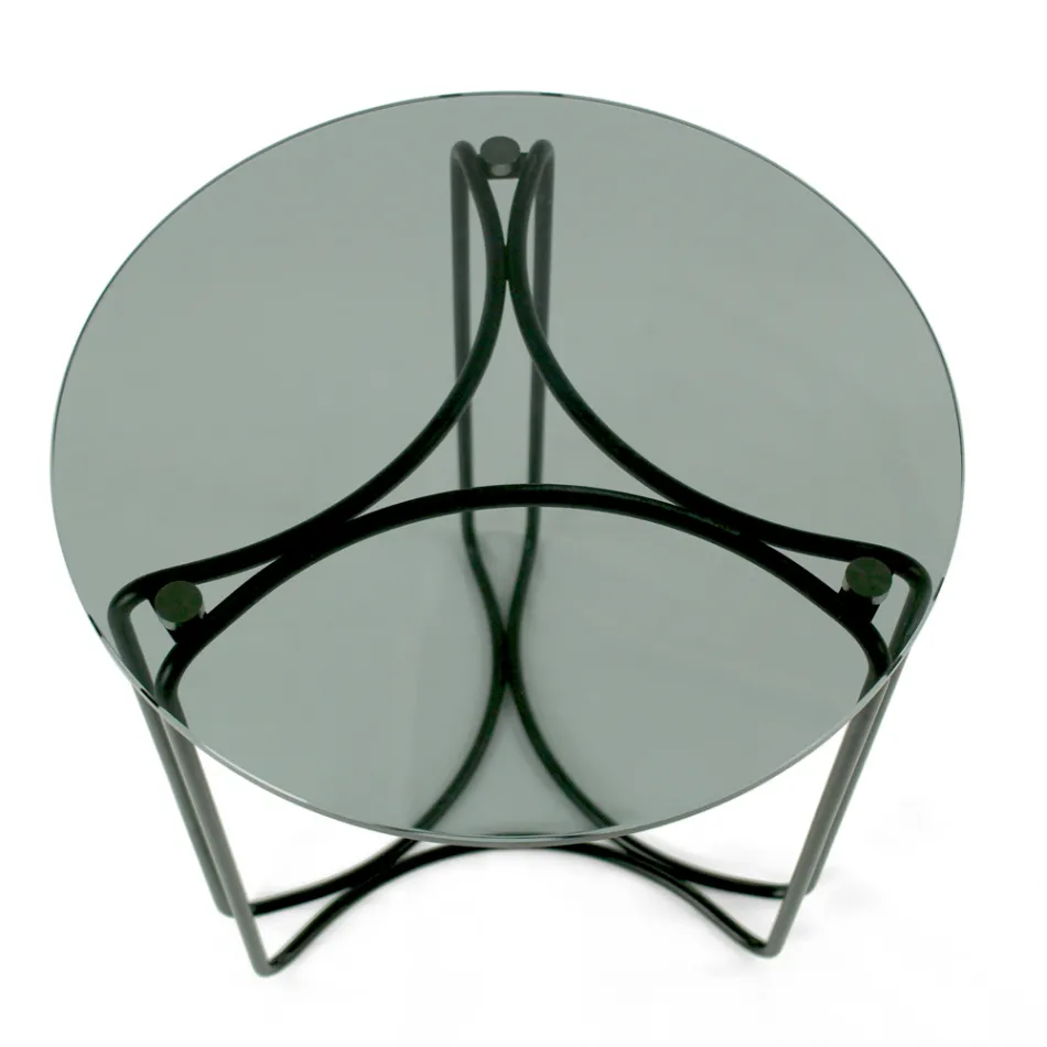 Mesa de centro de vidrio y base con 3 medias lunas Made in Italy - Arepa Viadurini
